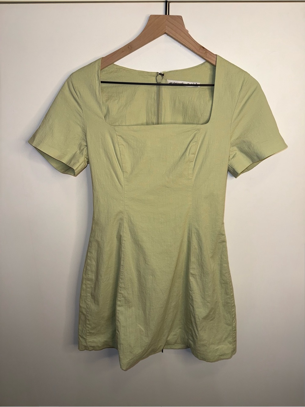 Abercrombie & Fitch Light Green Textured Square-Neck Cotton Dress